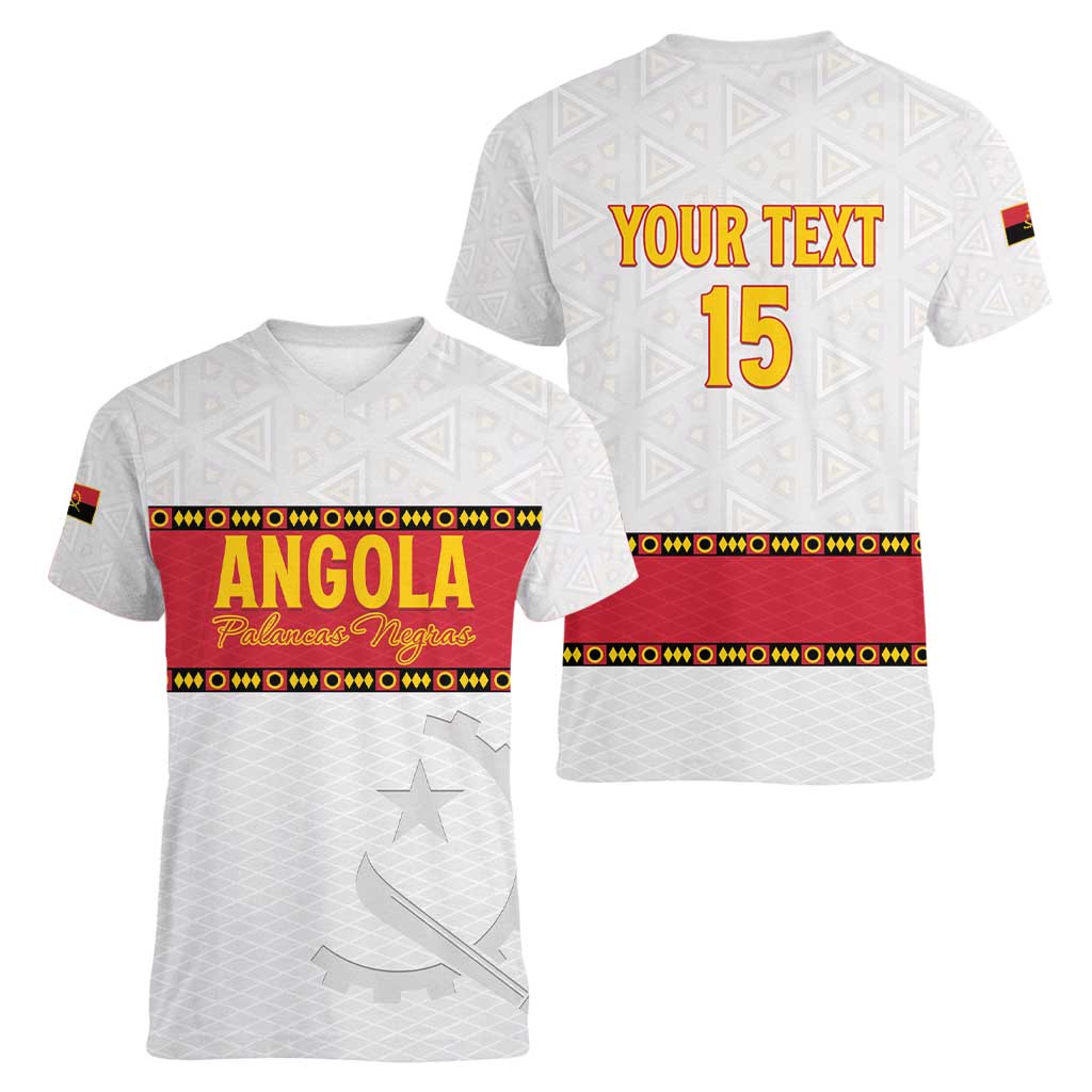 Custom Angola Football Women V-Neck T-Shirt Avante Palancas Negras - White - Wonder Print Shop