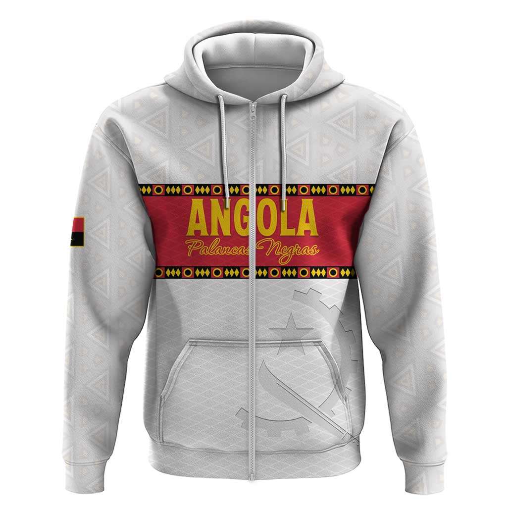 Custom Angola Football Zip Hoodie Avante Palancas Negras - White - Wonder Print Shop