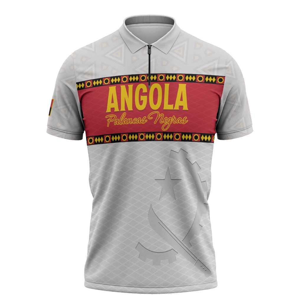 Custom Angola Football Zipper Polo Shirt Avante Palancas Negras - White - Wonder Print Shop
