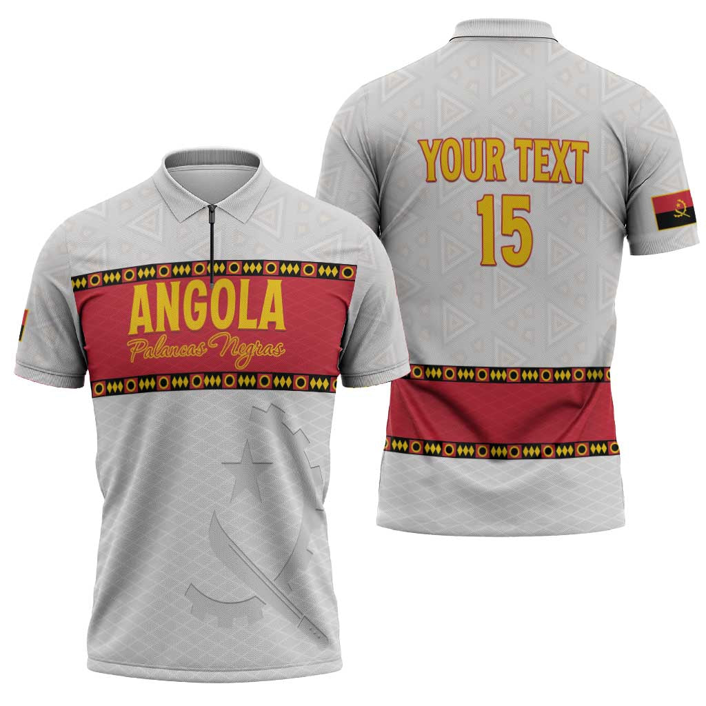 Custom Angola Football Zipper Polo Shirt Avante Palancas Negras - White - Wonder Print Shop