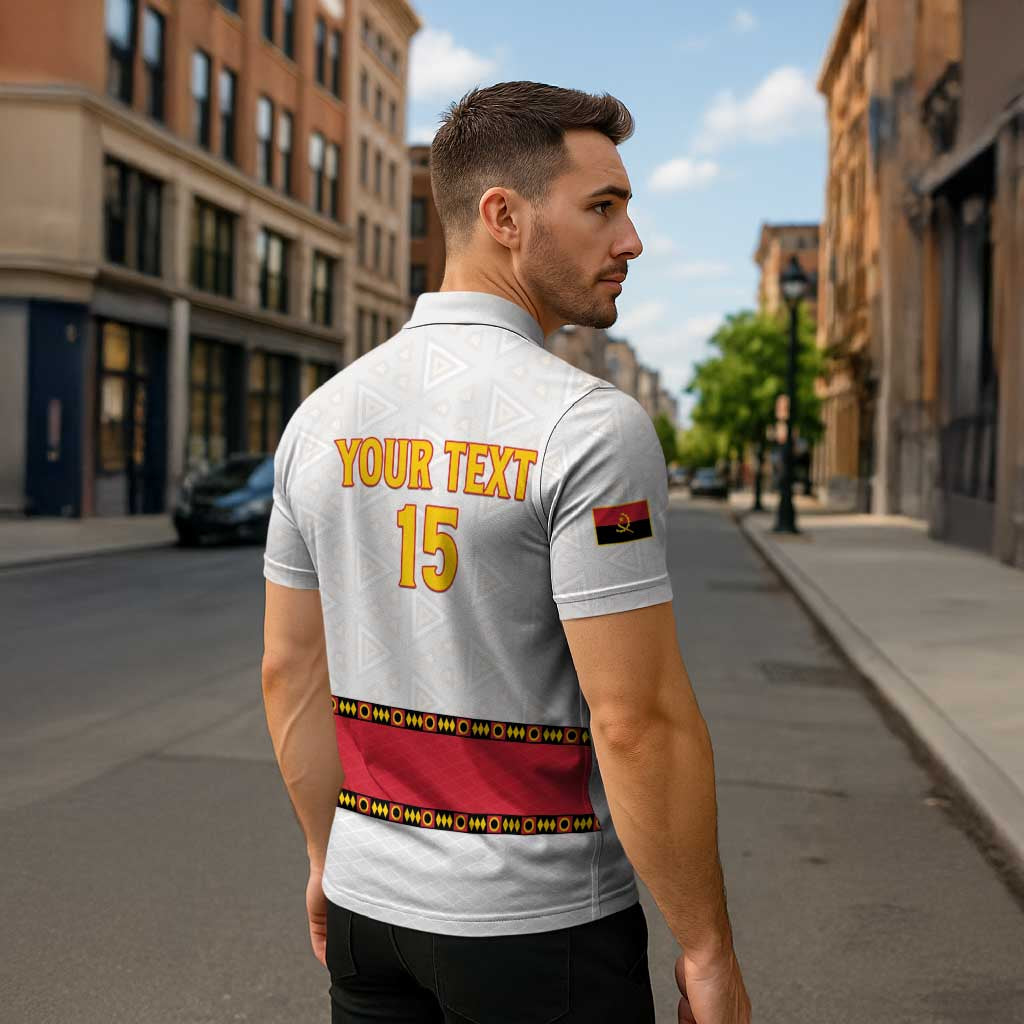 Custom Angola Football Zipper Polo Shirt Avante Palancas Negras - White - Wonder Print Shop