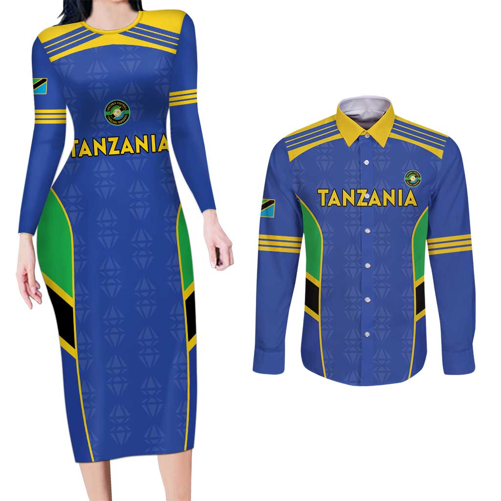 Custom Tanzania Football Couples Matching Long Sleeve Bodycon Dress and Long Sleeve Button Shirt Go Taifa Stars Go - Wonder Print Shop