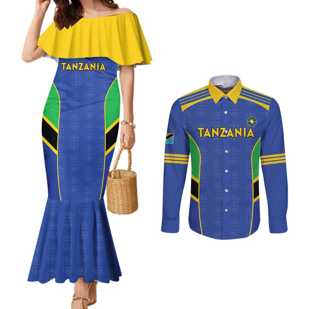 Custom Tanzania Football Couples Matching Mermaid Dress and Long Sleeve Button Shirt Go Taifa Stars Go - Wonder Print Shop