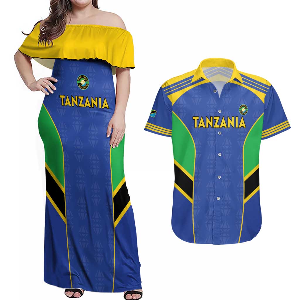 Custom Tanzania Football Couples Matching Off Shoulder Maxi Dress and Hawaiian Shirt Go Taifa Stars Go - Wonder Print Shop