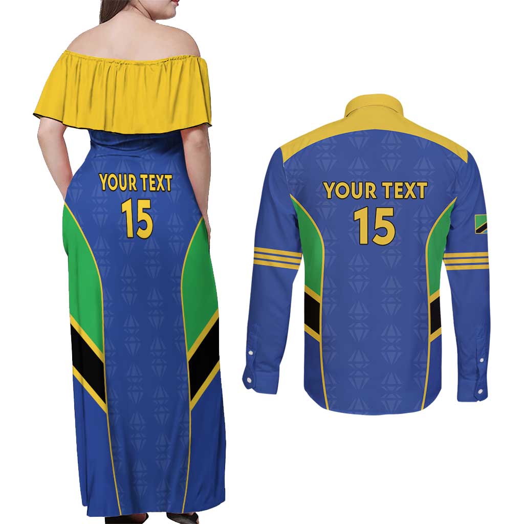 Custom Tanzania Football Couples Matching Off Shoulder Maxi Dress and Long Sleeve Button Shirt Go Taifa Stars Go - Wonder Print Shop
