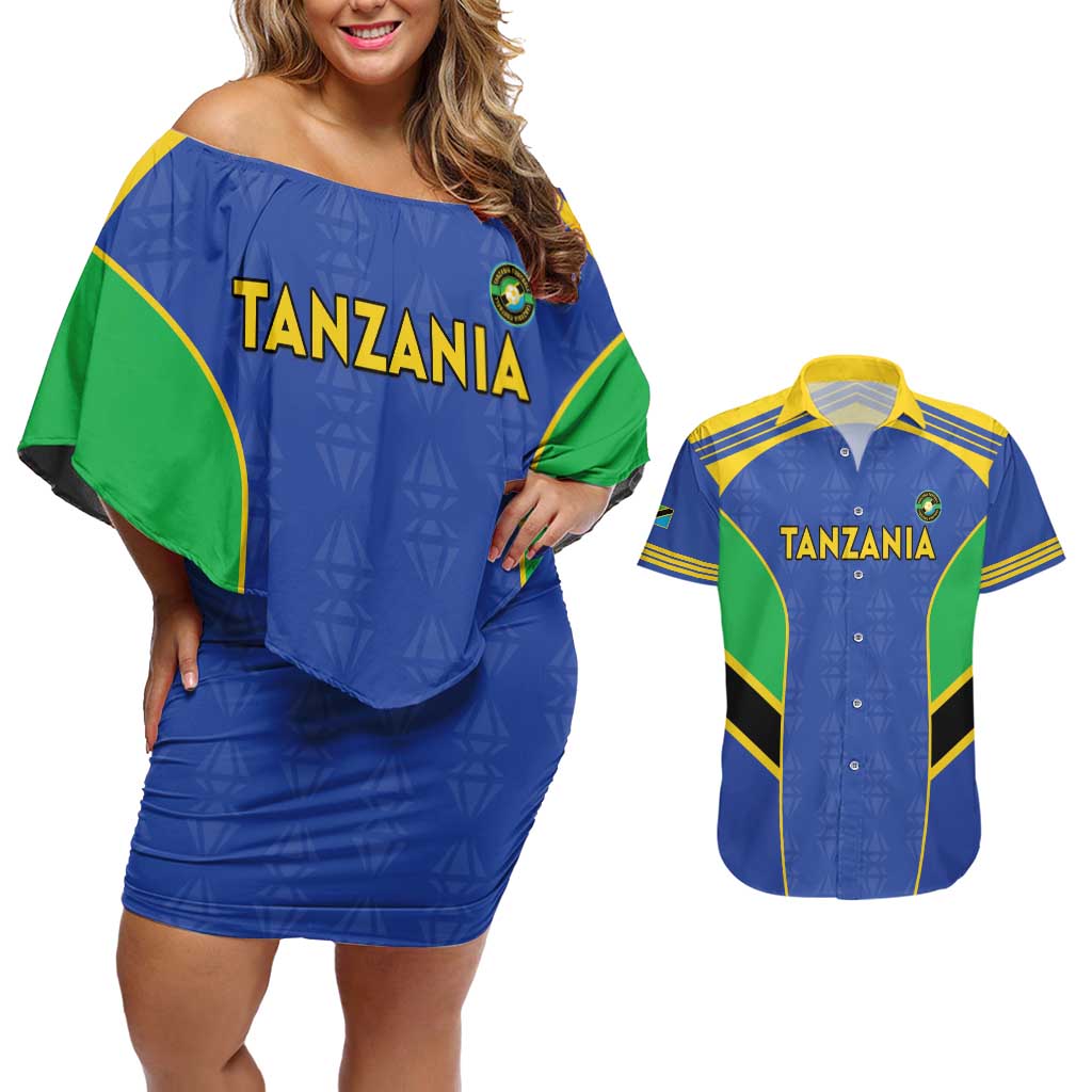 Custom Tanzania Football Couples Matching Off Shoulder Short Dress and Hawaiian Shirt Go Taifa Stars Go - Wonder Print Shop