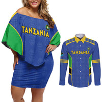 Custom Tanzania Football Couples Matching Off Shoulder Short Dress and Long Sleeve Button Shirt Go Taifa Stars Go - Wonder Print Shop