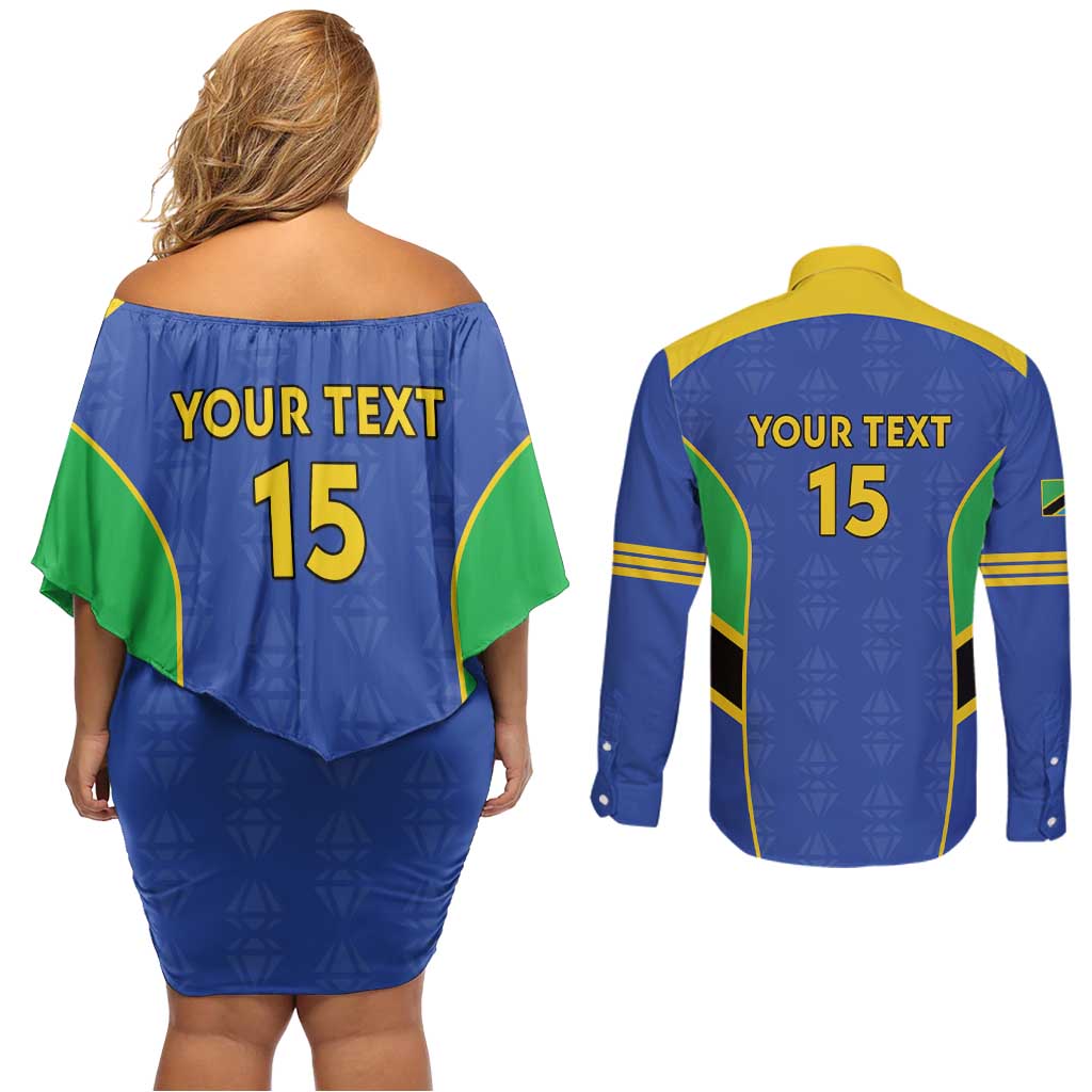 Custom Tanzania Football Couples Matching Off Shoulder Short Dress and Long Sleeve Button Shirt Go Taifa Stars Go - Wonder Print Shop