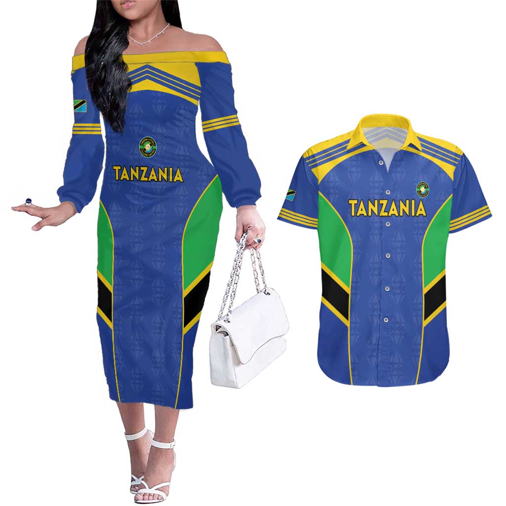 Custom Tanzania Football Couples Matching Off The Shoulder Long Sleeve Dress and Hawaiian Shirt Go Taifa Stars Go - Wonder Print Shop