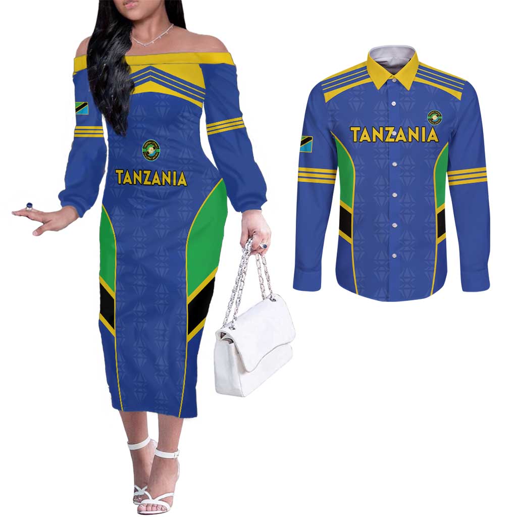 Custom Tanzania Football Couples Matching Off The Shoulder Long Sleeve Dress and Long Sleeve Button Shirt Go Taifa Stars Go - Wonder Print Shop