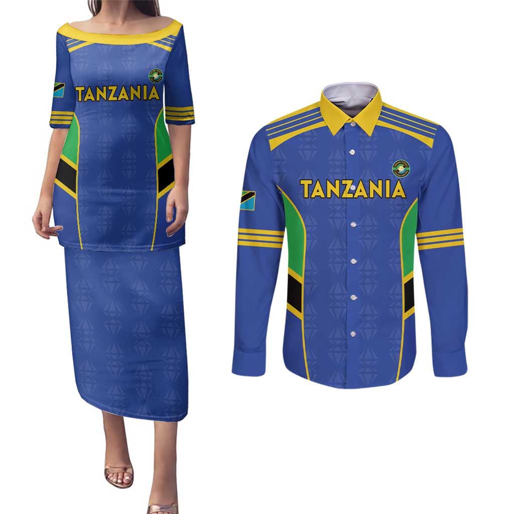 Custom Tanzania Football Couples Matching Puletasi and Long Sleeve Button Shirt Go Taifa Stars Go - Wonder Print Shop