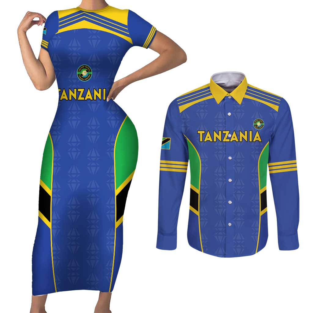 Custom Tanzania Football Couples Matching Short Sleeve Bodycon Dress and Long Sleeve Button Shirt Go Taifa Stars Go - Wonder Print Shop