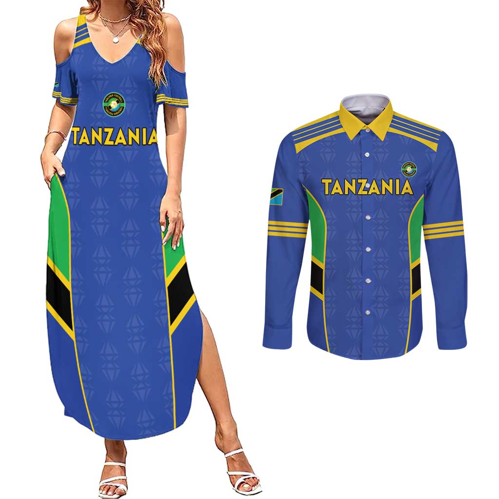 Custom Tanzania Football Couples Matching Summer Maxi Dress and Long Sleeve Button Shirt Go Taifa Stars Go - Wonder Print Shop