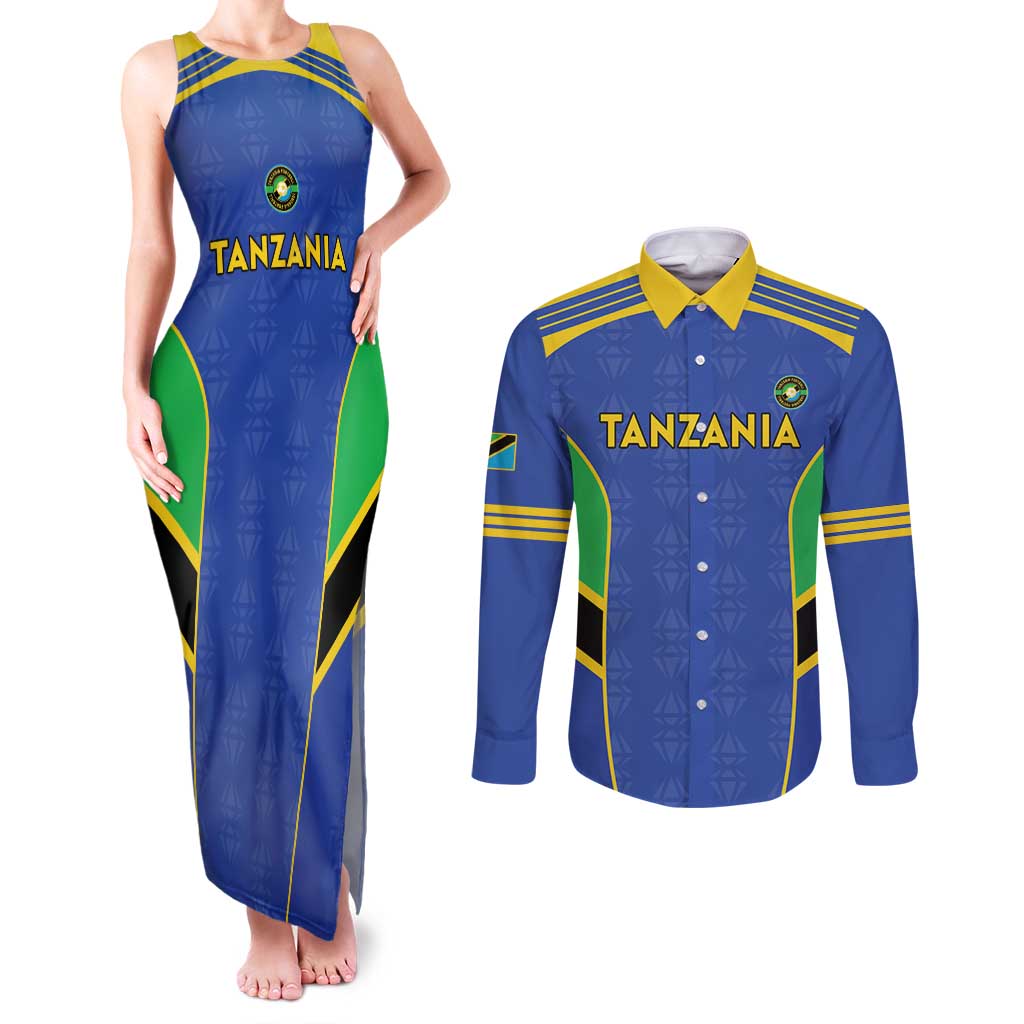 Custom Tanzania Football Couples Matching Tank Maxi Dress and Long Sleeve Button Shirt Go Taifa Stars Go - Wonder Print Shop