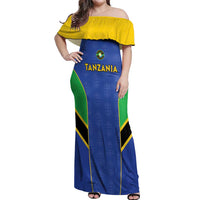 Custom Tanzania Football Off Shoulder Maxi Dress Go Taifa Stars Go - Wonder Print Shop
