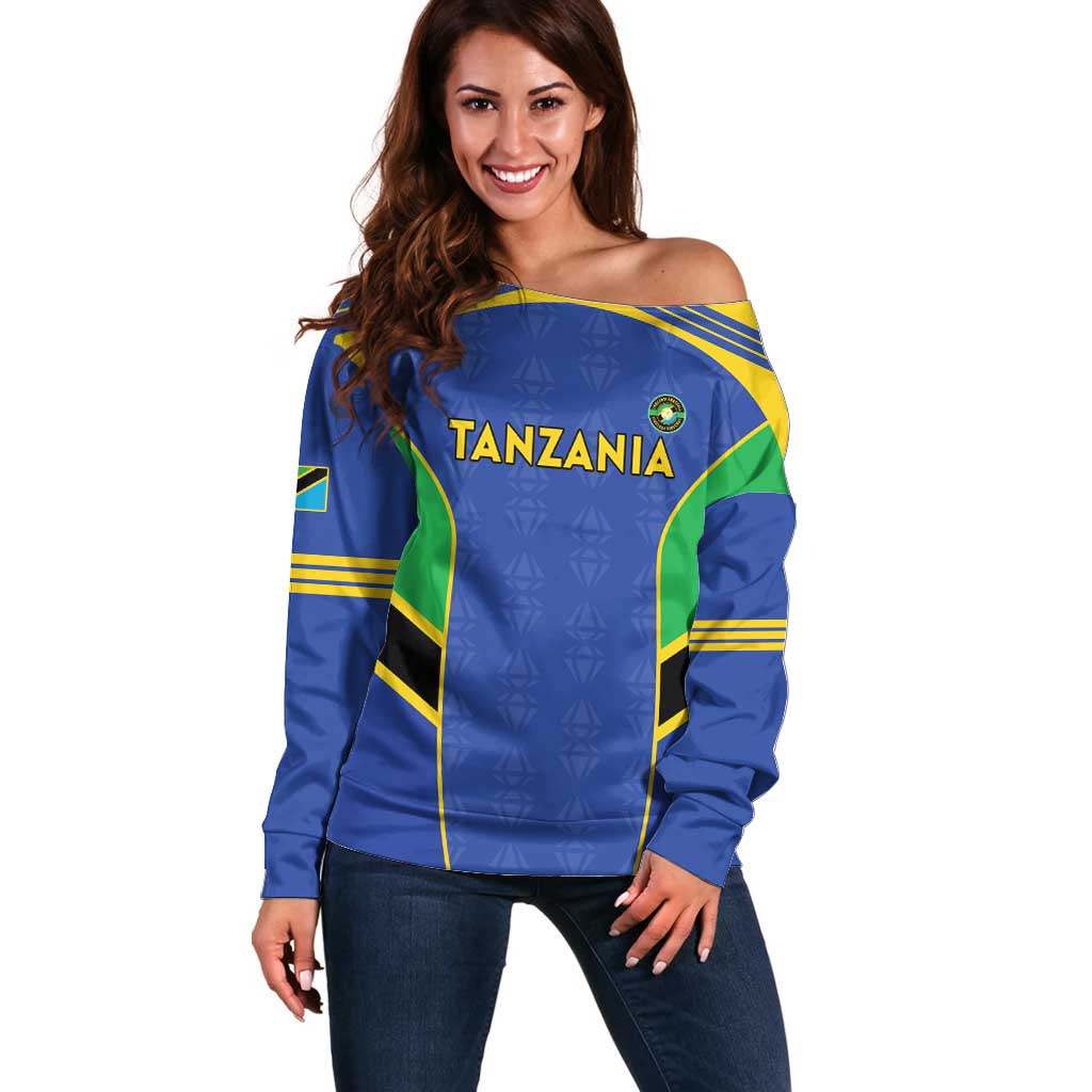 Custom Tanzania Football Off Shoulder Sweater Go Taifa Stars Go - Wonder Print Shop