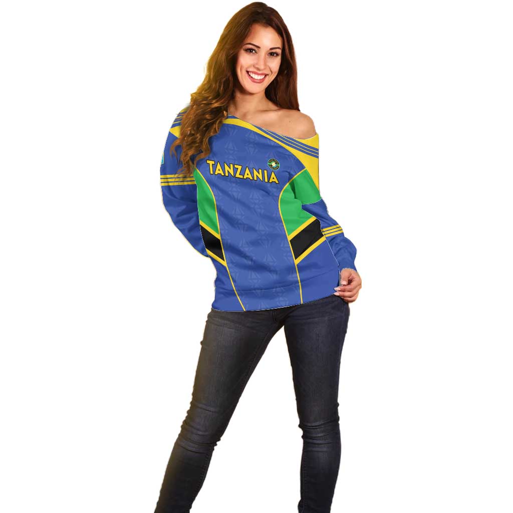 Custom Tanzania Football Off Shoulder Sweater Go Taifa Stars Go - Wonder Print Shop