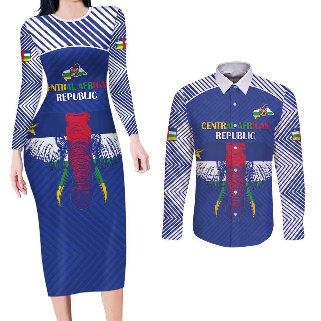 Custom Central African Republic Football Couples Matching Long Sleeve Bodycon Dress and Long Sleeve Button Shirt Go Champions - Wonder Print Shop