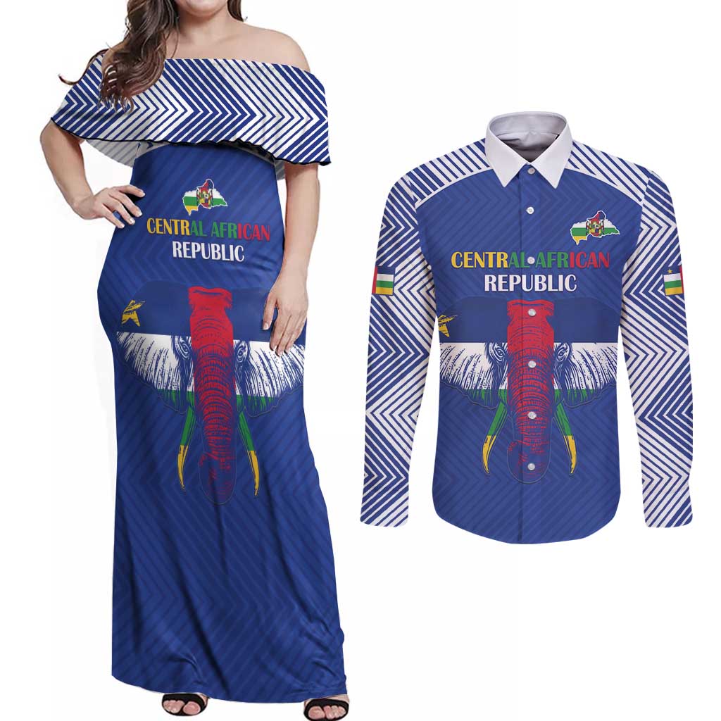 Custom Central African Republic Football Couples Matching Off Shoulder Maxi Dress and Long Sleeve Button Shirt Go Champions - Wonder Print Shop