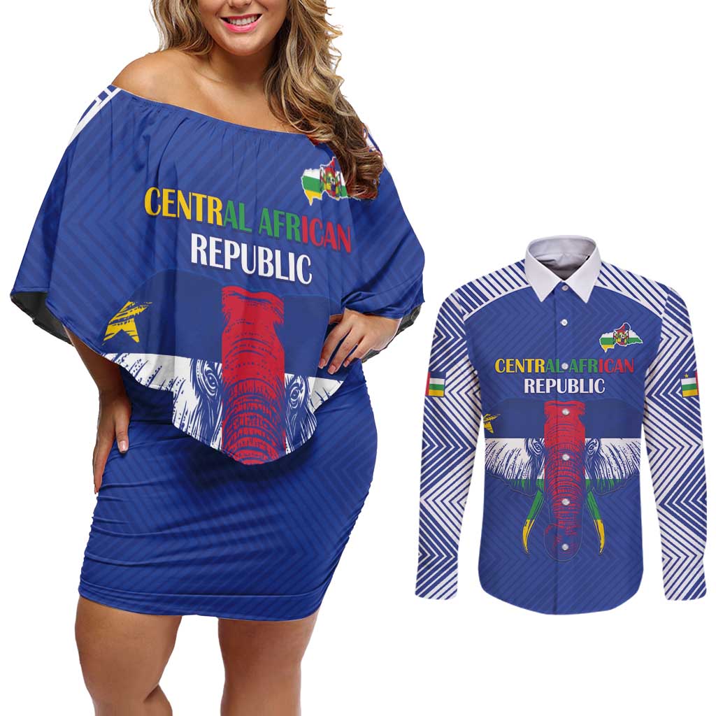 Custom Central African Republic Football Couples Matching Off Shoulder Short Dress and Long Sleeve Button Shirt Go Champions - Wonder Print Shop