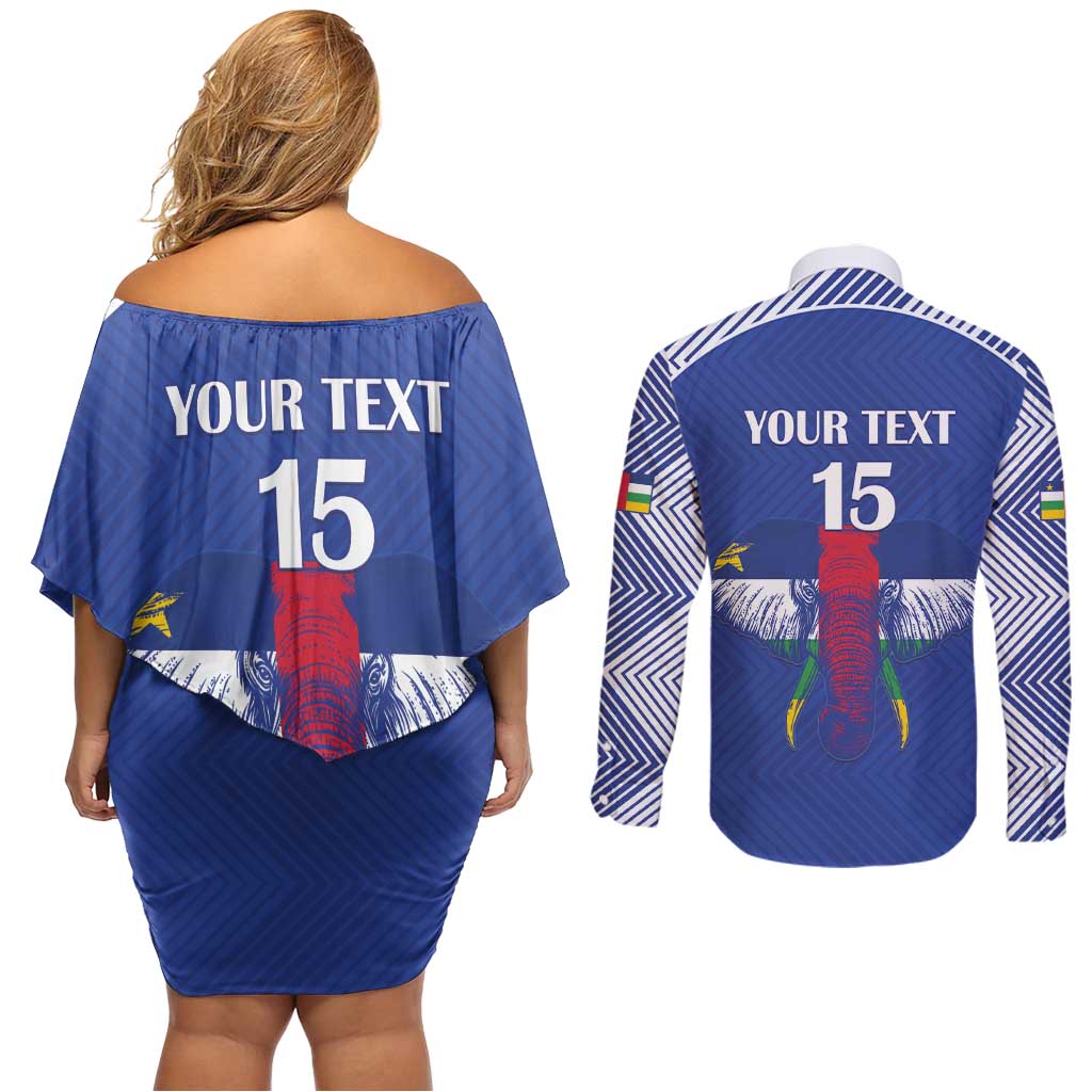 Custom Central African Republic Football Couples Matching Off Shoulder Short Dress and Long Sleeve Button Shirt Go Champions - Wonder Print Shop
