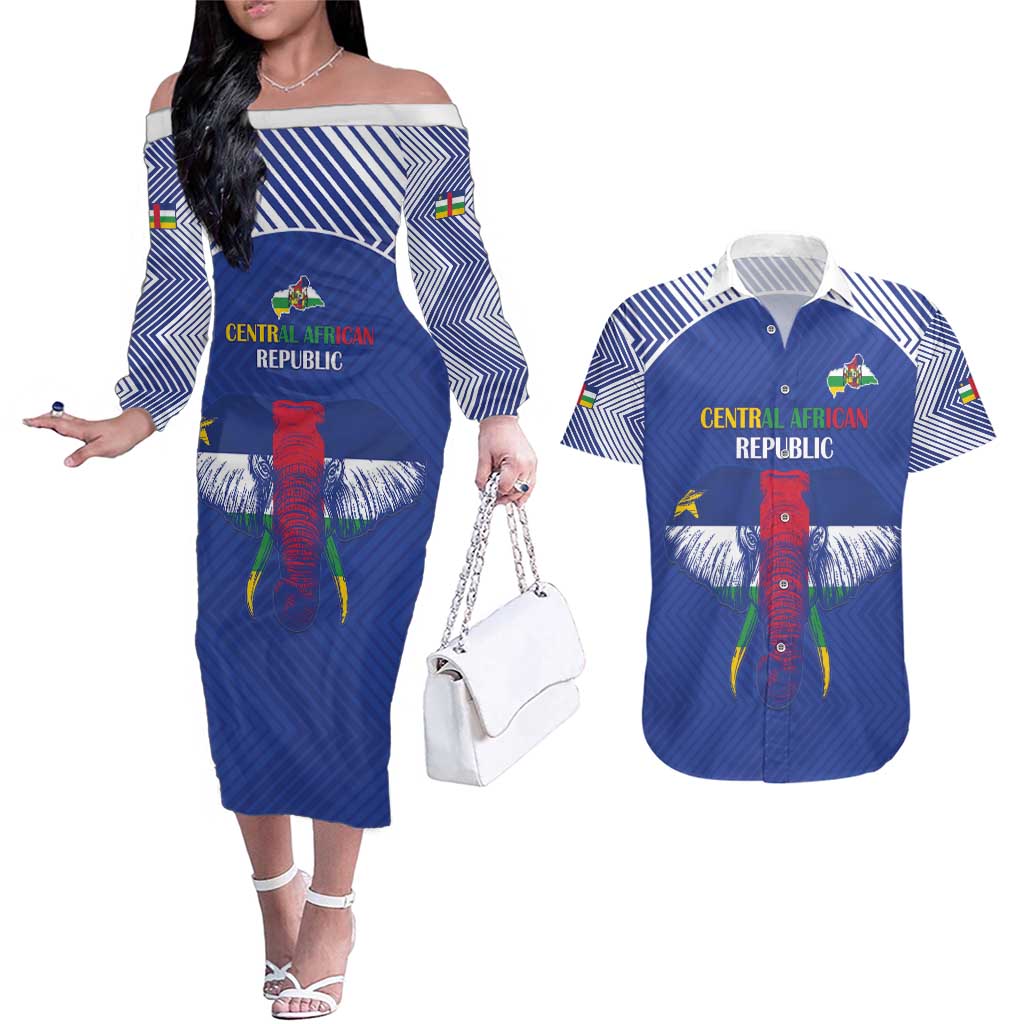 Custom Central African Republic Football Couples Matching Off The Shoulder Long Sleeve Dress and Hawaiian Shirt Go Champions - Wonder Print Shop