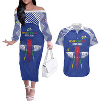 Custom Central African Republic Football Couples Matching Off The Shoulder Long Sleeve Dress and Hawaiian Shirt Go Champions - Wonder Print Shop
