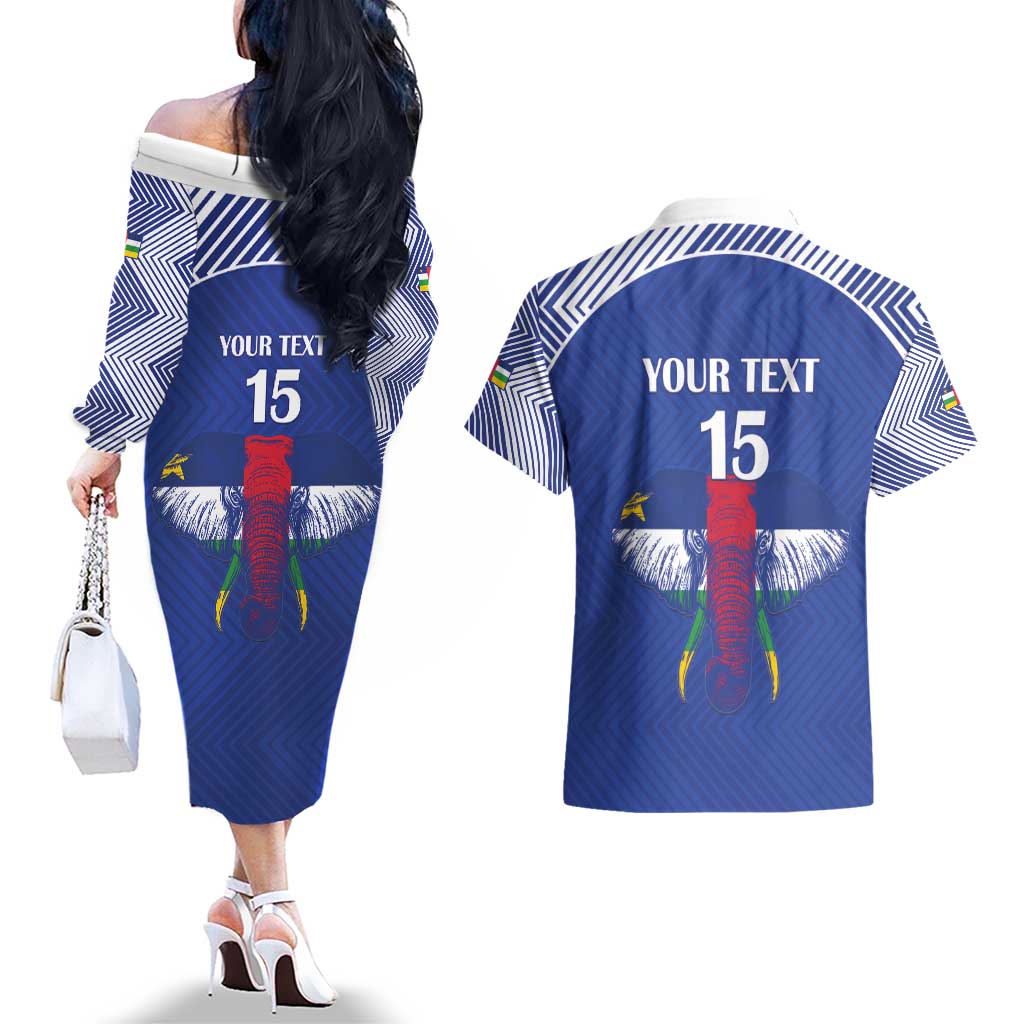 Custom Central African Republic Football Couples Matching Off The Shoulder Long Sleeve Dress and Hawaiian Shirt Go Champions - Wonder Print Shop