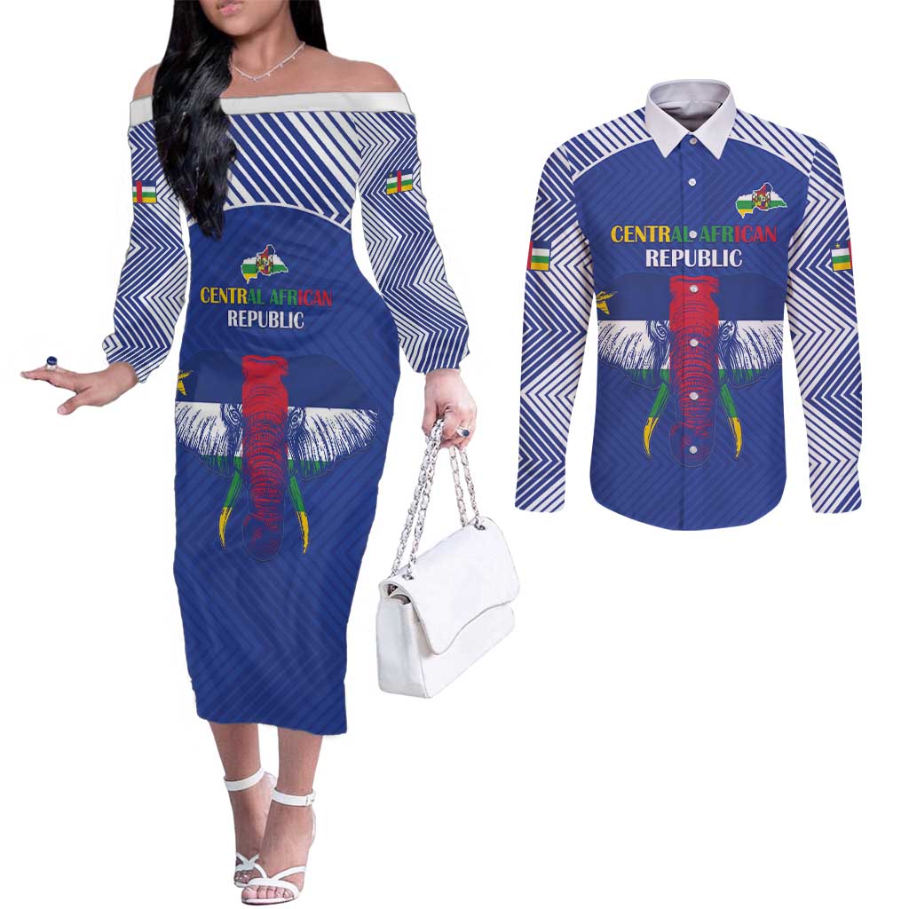 Custom Central African Republic Football Couples Matching Off The Shoulder Long Sleeve Dress and Long Sleeve Button Shirt Go Champions - Wonder Print Shop
