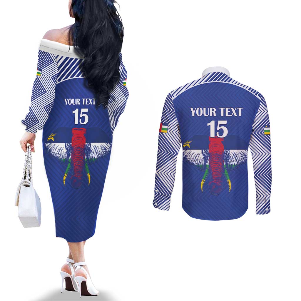 Custom Central African Republic Football Couples Matching Off The Shoulder Long Sleeve Dress and Long Sleeve Button Shirt Go Champions - Wonder Print Shop