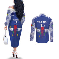 Custom Central African Republic Football Couples Matching Off The Shoulder Long Sleeve Dress and Long Sleeve Button Shirt Go Champions - Wonder Print Shop
