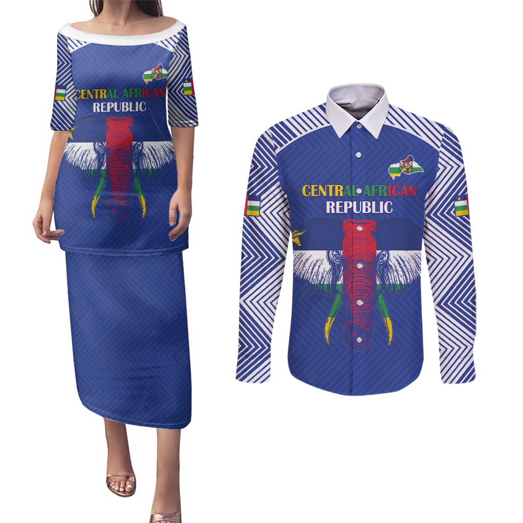 Custom Central African Republic Football Couples Matching Puletasi and Long Sleeve Button Shirt Go Champions - Wonder Print Shop