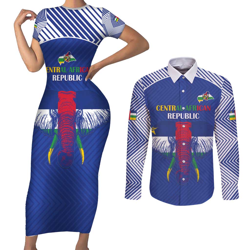 Custom Central African Republic Football Couples Matching Short Sleeve Bodycon Dress and Long Sleeve Button Shirt Go Champions - Wonder Print Shop