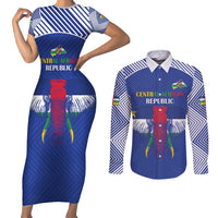 Custom Central African Republic Football Couples Matching Short Sleeve Bodycon Dress and Long Sleeve Button Shirt Go Champions - Wonder Print Shop