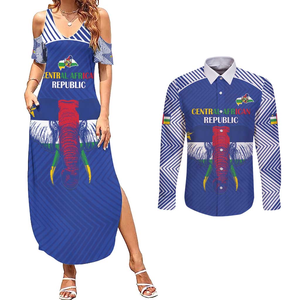 Custom Central African Republic Football Couples Matching Summer Maxi Dress and Long Sleeve Button Shirt Go Champions - Wonder Print Shop