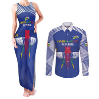 Custom Central African Republic Football Couples Matching Tank Maxi Dress and Long Sleeve Button Shirt Go Champions - Wonder Print Shop