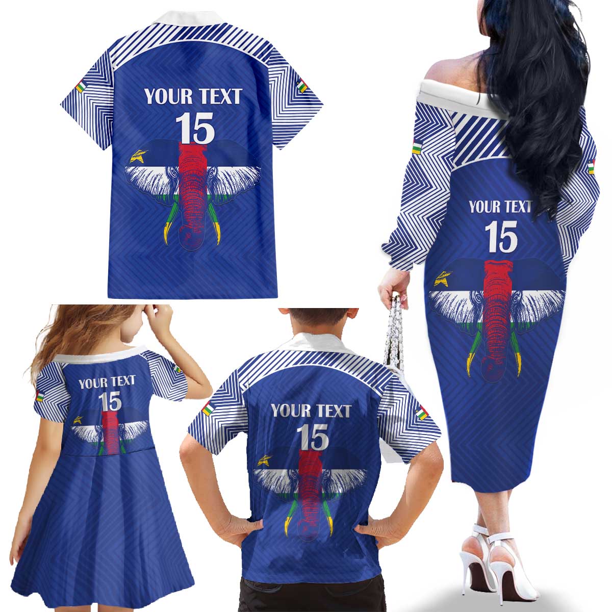 Custom Central African Republic Football Family Matching Off The Shoulder Long Sleeve Dress and Hawaiian Shirt Go Champions - Wonder Print Shop