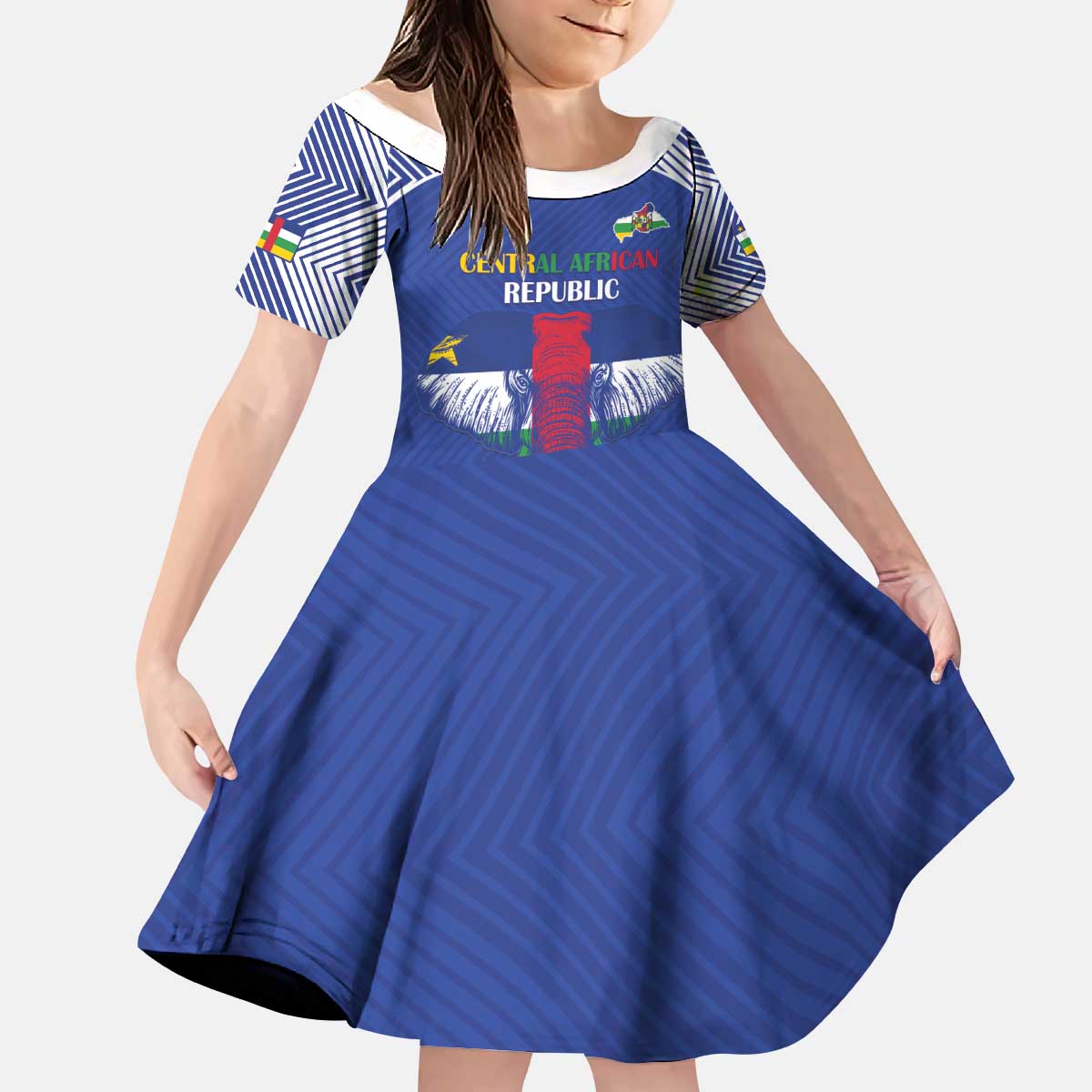 Custom Central African Republic Football Kid Short Sleeve Dress Go Champions - Wonder Print Shop