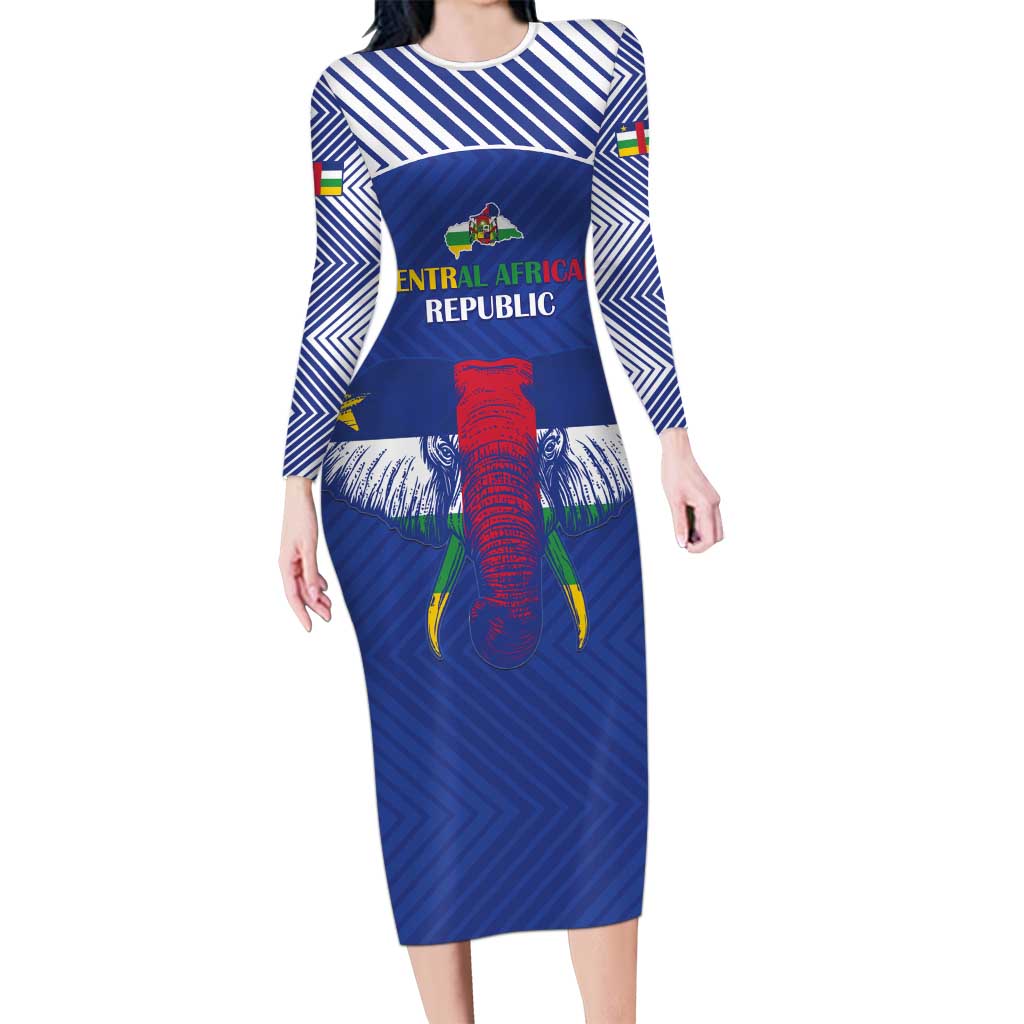 Custom Central African Republic Football Long Sleeve Bodycon Dress Go Champions - Wonder Print Shop