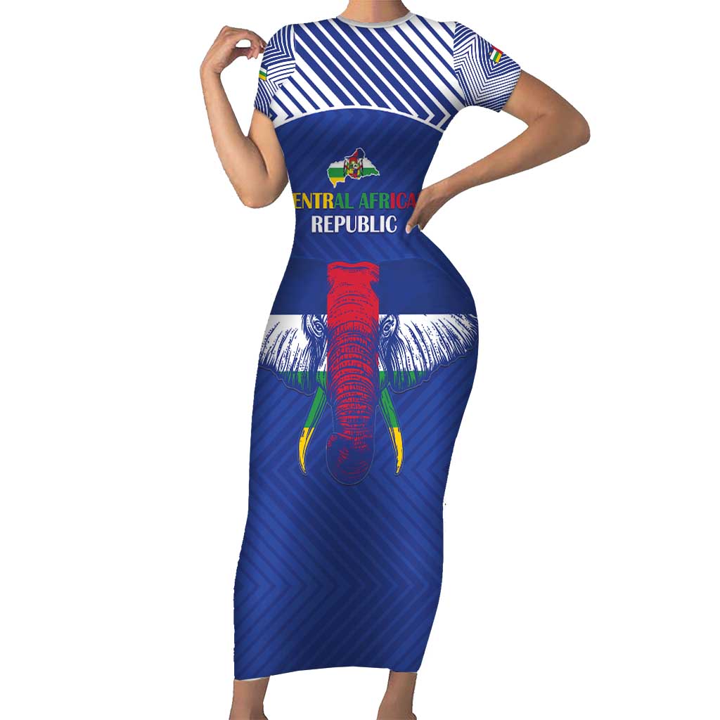 Custom Central African Republic Football Short Sleeve Bodycon Dress Go Champions - Wonder Print Shop