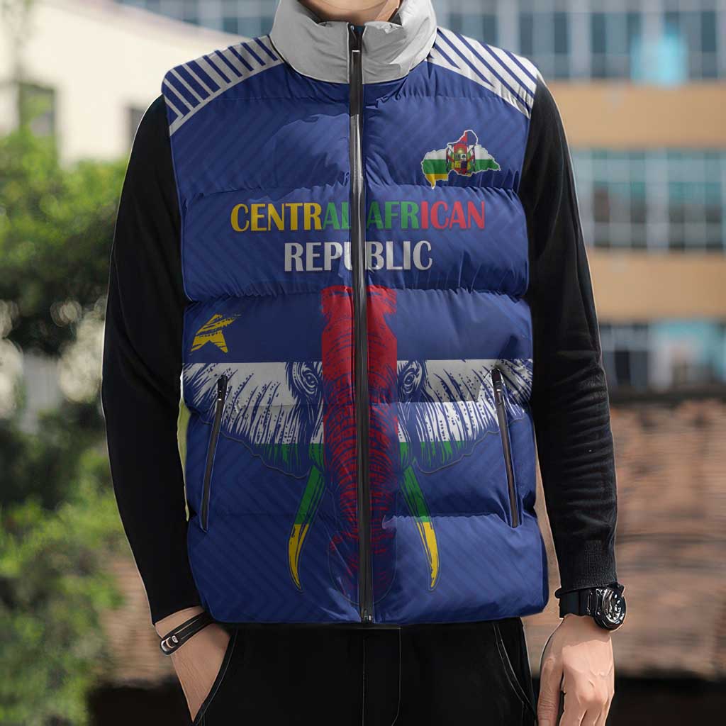 Custom Central African Republic Football Sleeveless Puffer Jacket Go Champions - Wonder Print Shop