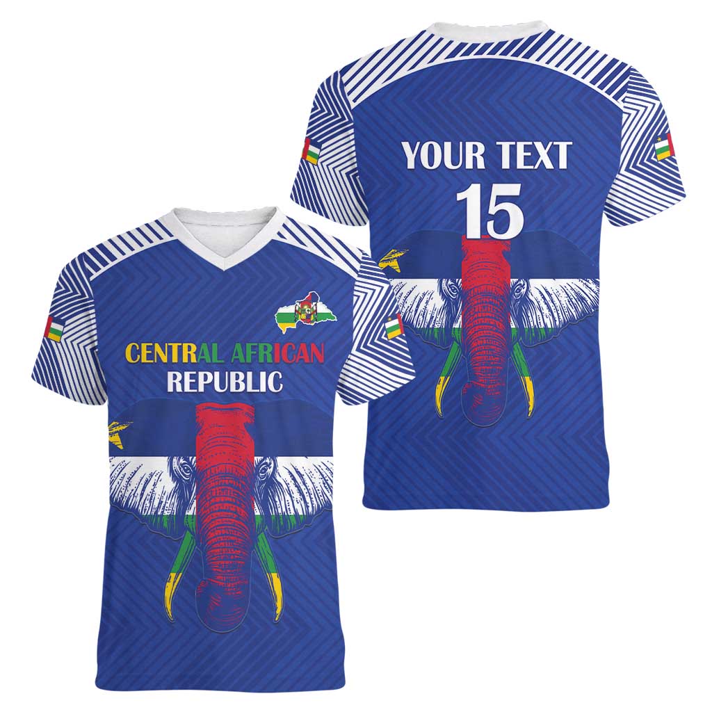 Custom Central African Republic Football Women V-Neck T-Shirt Go Champions - Wonder Print Shop