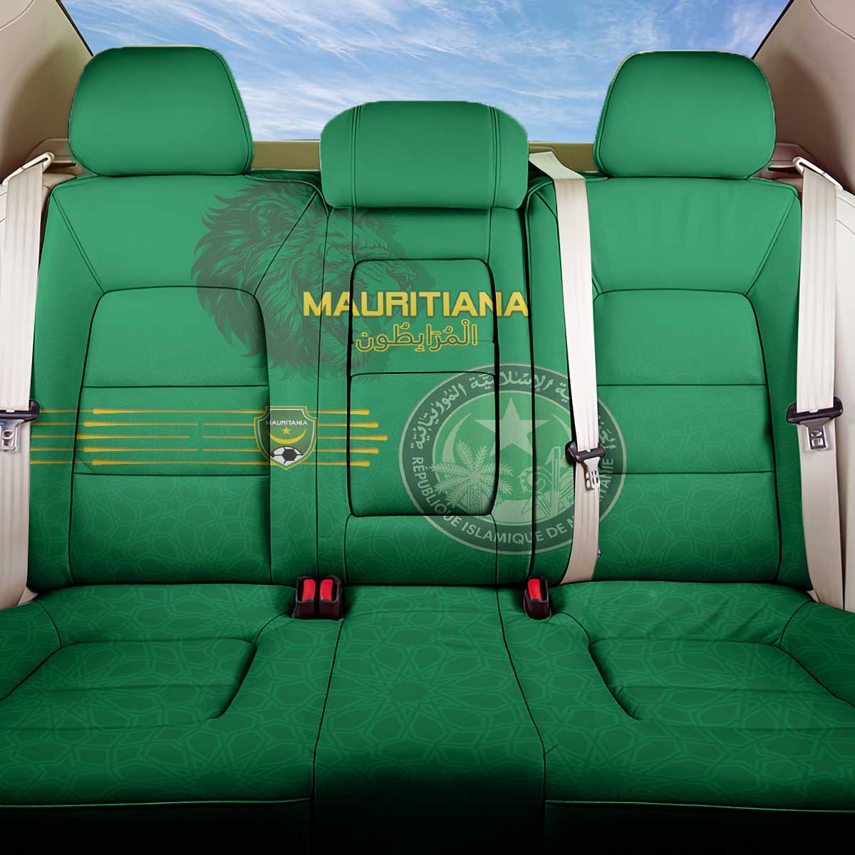Mauritania Football Back Car Seat Cover Coat Of Arms With Islamic Pattern - Wonder Print Shop