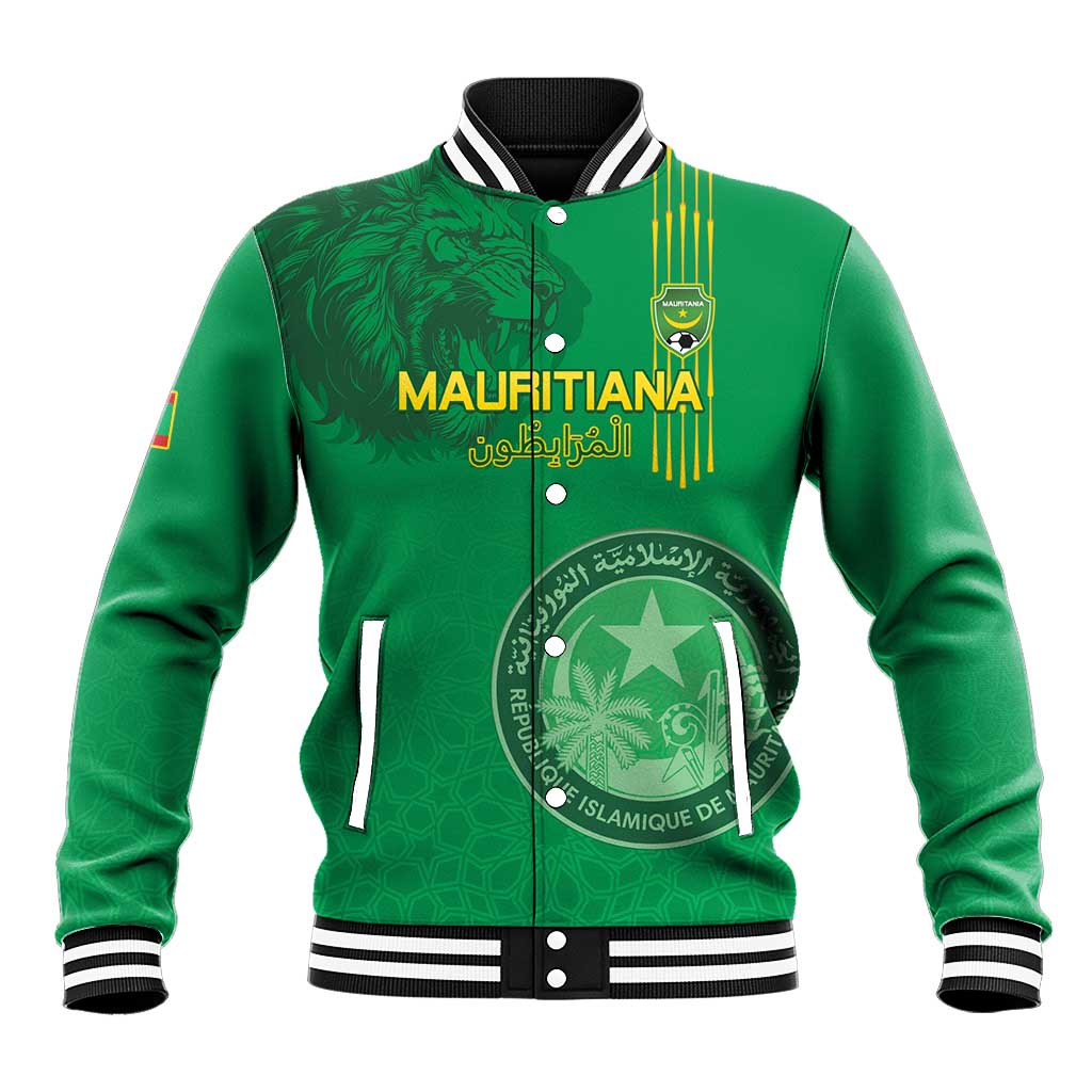 Custom Mauritania Football Baseball Jacket Coat Of Arms With Islamic Pattern - Wonder Print Shop