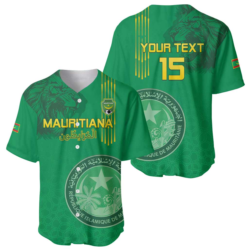 Custom Mauritania Football Baseball Jersey Coat Of Arms With Islamic Pattern - Wonder Print Shop