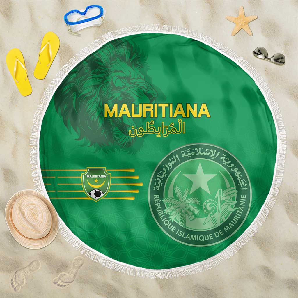 Mauritania Football Beach Blanket Coat Of Arms With Islamic Pattern - Wonder Print Shop