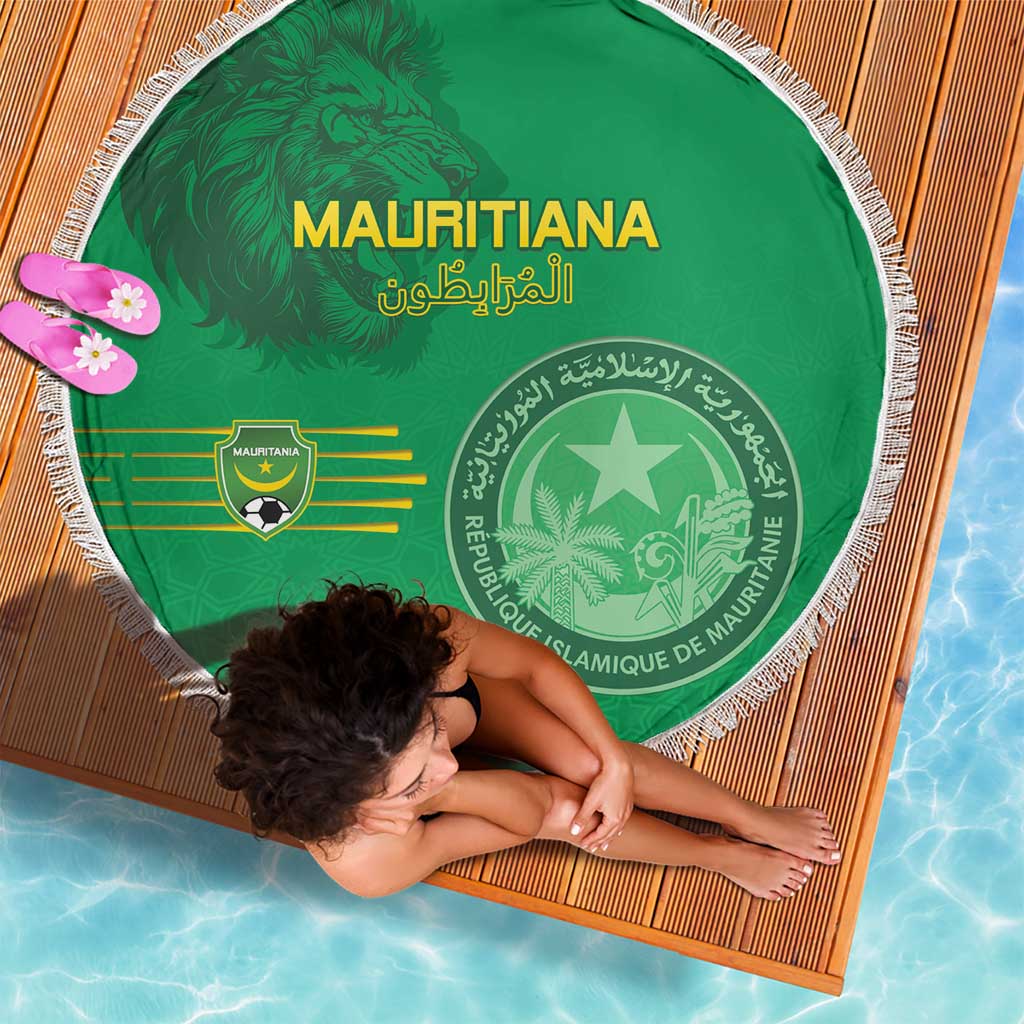 Mauritania Football Beach Blanket Coat Of Arms With Islamic Pattern - Wonder Print Shop