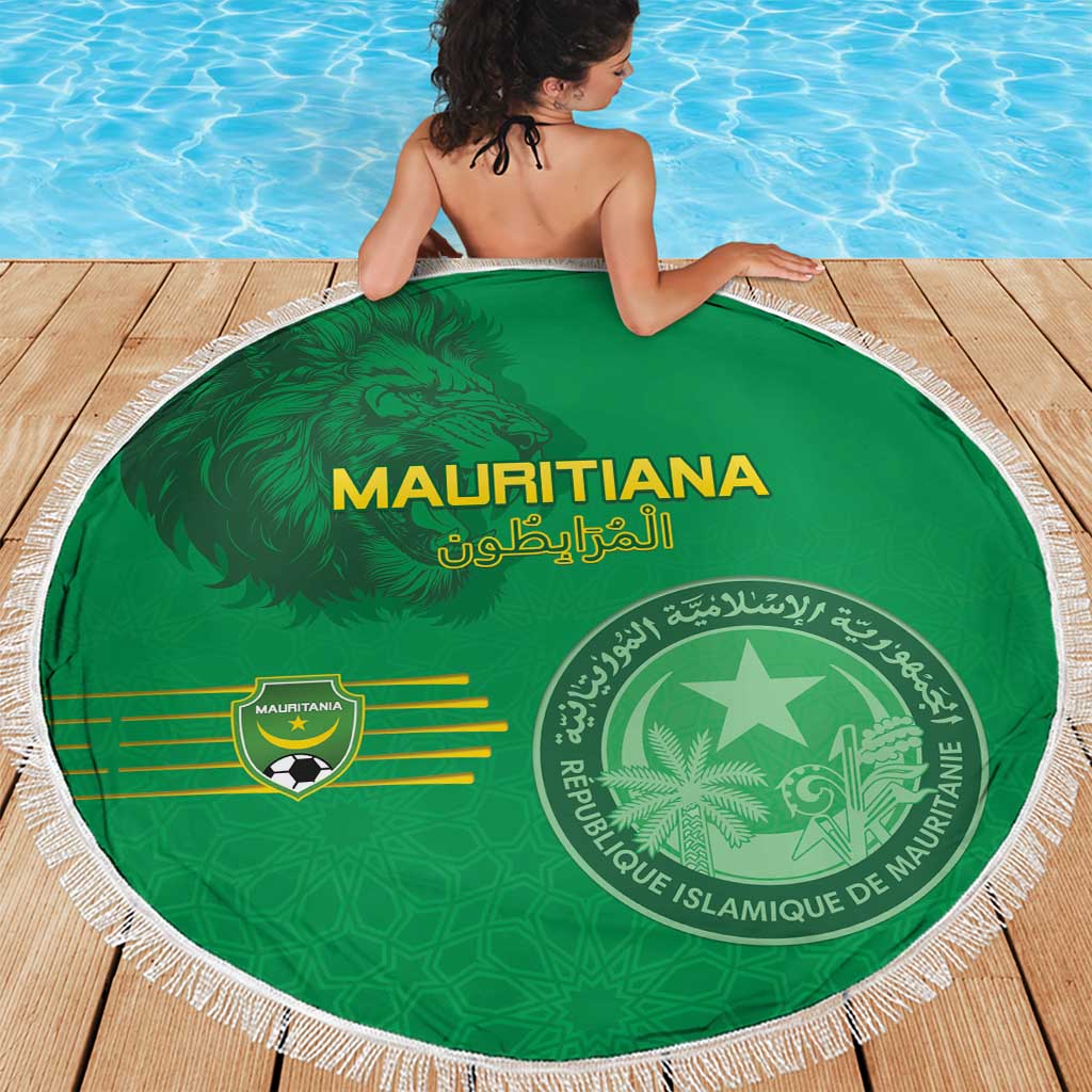 Mauritania Football Beach Blanket Coat Of Arms With Islamic Pattern - Wonder Print Shop