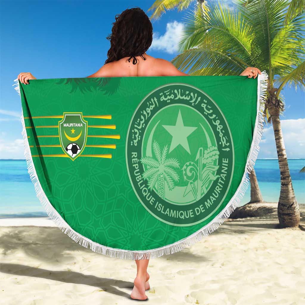 Mauritania Football Beach Blanket Coat Of Arms With Islamic Pattern - Wonder Print Shop