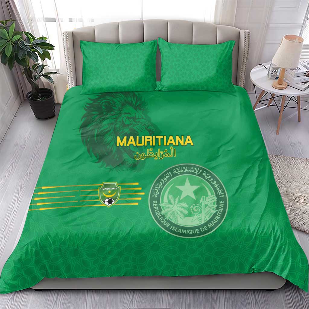 Mauritania Football Bedding Set Coat Of Arms With Islamic Pattern - Wonder Print Shop
